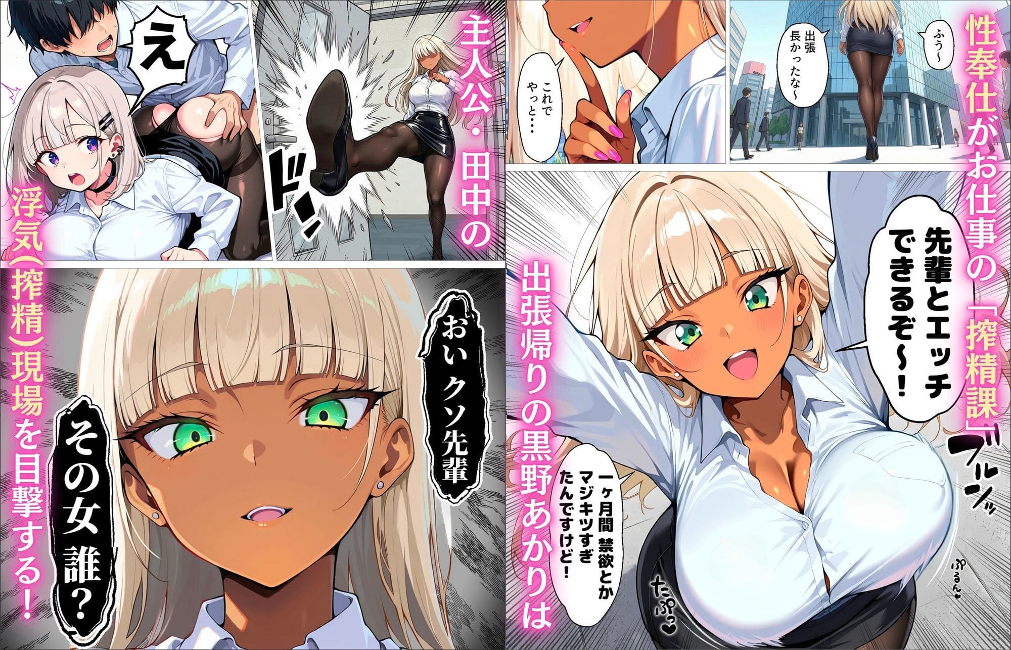 【エロ漫画】新卒の黒ギャルとダウナーギャルが「2人で」搾精してくれる話（okita）無料画像